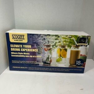 Glass Cups with Bamboo Lids - Clear